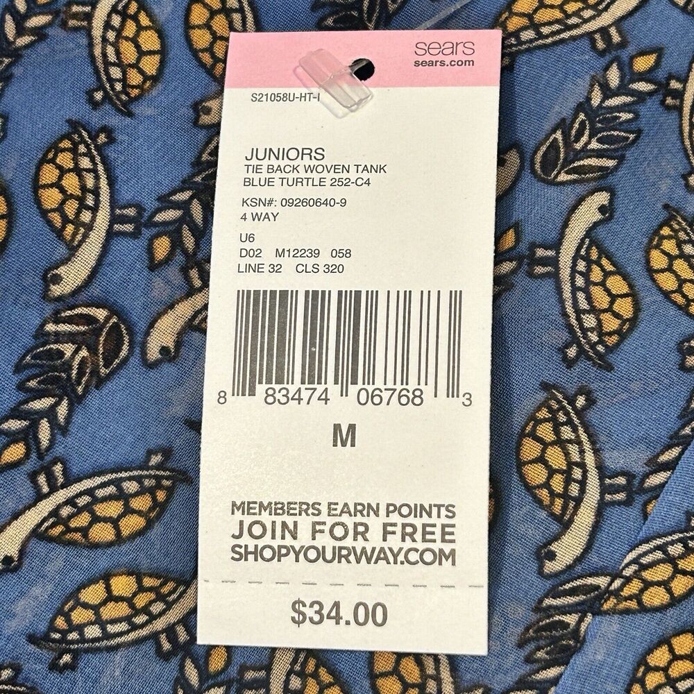 Bongo Babydoll Top NEW M Blue with Yellow Gold Turtles Sheer Sexy Back NWT - Picture 7 of 7